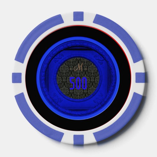 Stileerde Lijst Damask 500 Monogram Blue Poker Chi Chips (Voorkant)