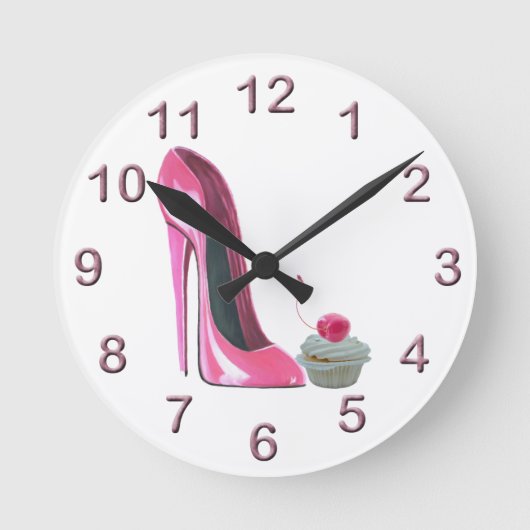 Stiletto rose et cerise Cupcake Art Wall Horloge (Recto)