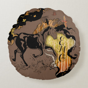 Stilgezette Silhouette Monogram Horse Rond Kussen