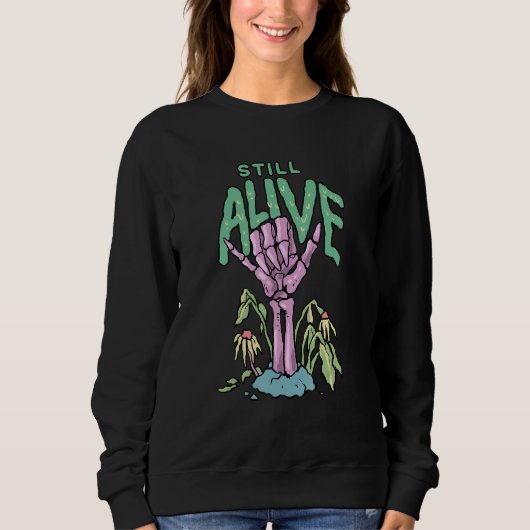 Still Alive Pastel Goth Shaka Skeleton Hand Occult Trui (Voorkant)