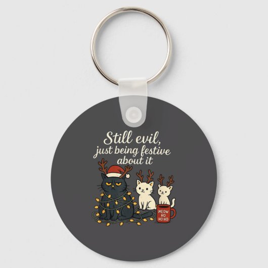 Still Evil, Just Being Festive About It Funny Cat  Sleutelhanger (Voorkant)