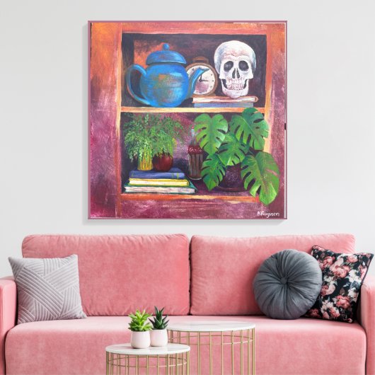 Still Life on a Bookcase Stretched Canvas Print (Insitu (Woonkamer))