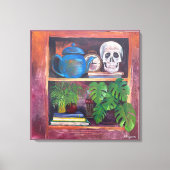 Still Life on a Bookcase Stretched Canvas Print (Voorkant)