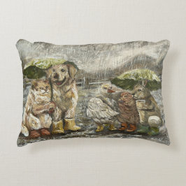 Still Together Whimsical Farmhouse Animals Rainy  Accent Kussen