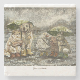 Still Together Whimsical Farmhouse Animals Rainy  Stenen Onderzetter