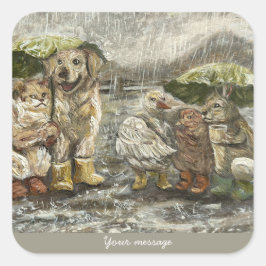 Still Together Whimsical Farmhouse Animals Rainy  Vierkante Sticker