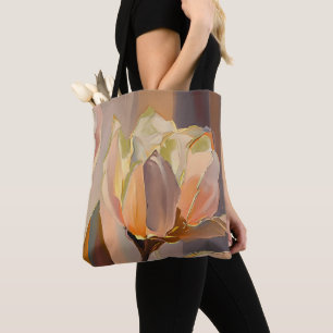 Stille Bloei – Abstracte Tulpen in Zachte Goud Draagtas