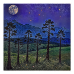 Stille dennen, kosmische dans - een boslandschap perfect poster