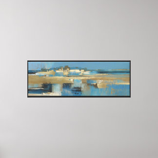 Stille Horizon in Blauw en Goud Canvas Afdruk