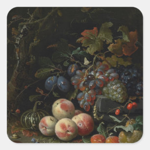 stille levenscyclus met vruchten, vruchten en inse vierkante sticker