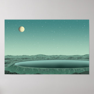 Stille maanverlichte nacht. Aan een meer in een an Poster
