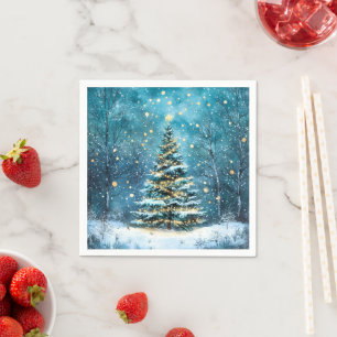 Stille Nacht Gloeiende Heldere Kerstmis Bos Boom Servet