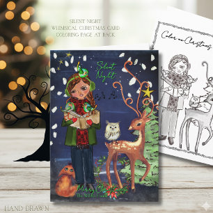 Stille Nacht Kerstlied Meisje Bosdieren Feestdagen Kaart