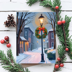 Stille Nacht Kerststad Krans Watercolor Feestdagenkaart