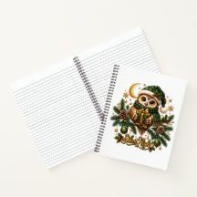 Stille Nacht Kerstuil Lined Spiral Notebook