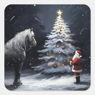 Stille Nacht - Mooi Paard en Kerstmis Vierkante Sticker