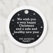 Stille nacht sleight dennen sneeuwvlok zwart & wit bedankjes labels (Achterkant)