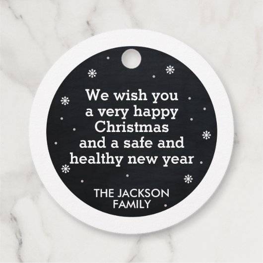 Stille nacht sleight dennen sneeuwvlok zwart & wit bedankjes labels (Achterkant)