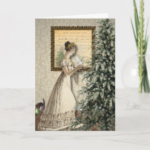 Stille Nacht Vintage Kerstscène Wenskaart Kaart
