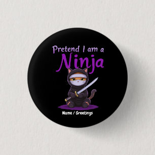 Stille Ninja Kat Gemaskerde Kitty Krijger Punt Ronde Button 3,2 Cm