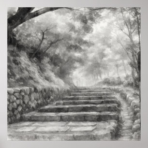 Stille Passage — 道 (Het Pad) Japanse Sumi-e Inkt Poster