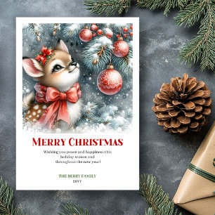 Stille Sneeuwige Ree Watercolor Kerstgroet  Feestdagenkaart