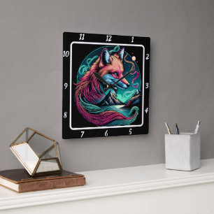 Stille vos boven de toppen vierkante klok