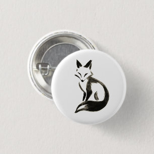 Stille Vos – Minimalistisch Inktpenseelontwerp op Ronde Button 3,2 Cm