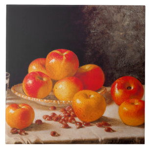 Stilleven, appels en kastanjes tegeltje