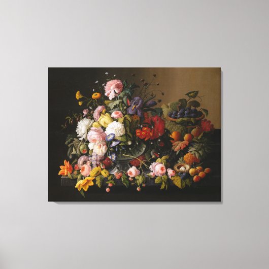 Stilleven: Bloemen en fruit van Severin Roesen Canvas Afdruk (Voorkant)