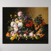 Stilleven bloemen en fruit van Severin Roesen Poster (Voorkant)