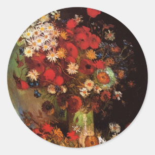 Stilleven Bloemen in een Vaas door Vincent van Gog Ronde Sticker