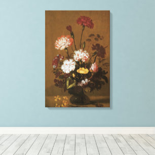Stilleven Bloemen in Vaas, Vintage Barok Canvas Afdruk