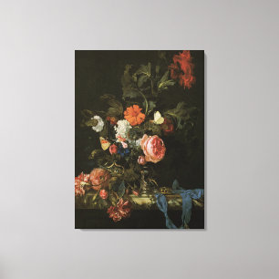 Stilleven Bloemen in Vaas, Vintage Barok Canvas Afdruk