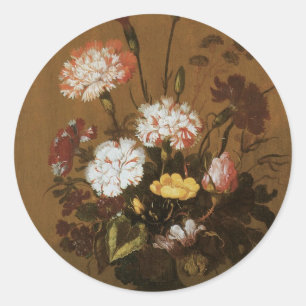 Stilleven Bloemen in Vaas, Vintage Barok Ronde Sticker