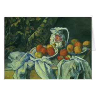Stilleven, gordijn en kan door Paul Cezanne
