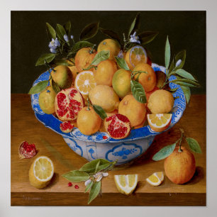 Stilleven kom fruit op tafel poster