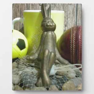 Stilleven: Konijnensculptuur, Ballen & Gele Mok Fotoplaat