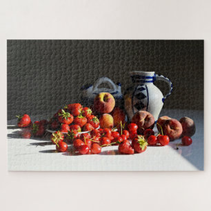 Stilleven met aardbeien, perziken en kersen legpuzzel