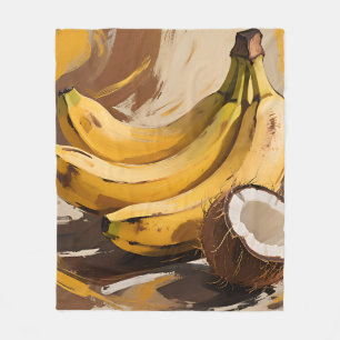 Stilleven met bananen en kokosnoot fleece deken