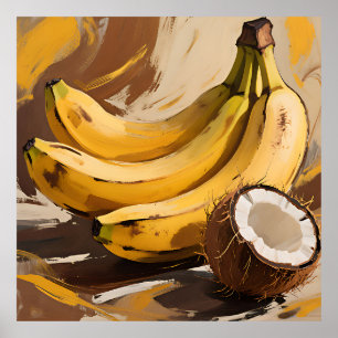 Stilleven met bananen en kokosnoot poster
