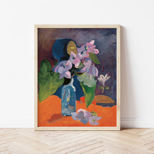 Stilleven met bloemen en idool Paul Gauguin Poster