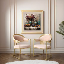 Stilleven met bloemen en pruimen - Print