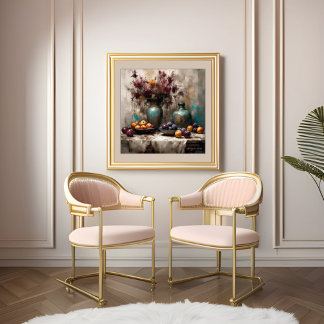 Stilleven met bloemen en pruimen - Print