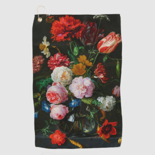 Stilleven met bloemen in een glazen vaas golfhanddoek