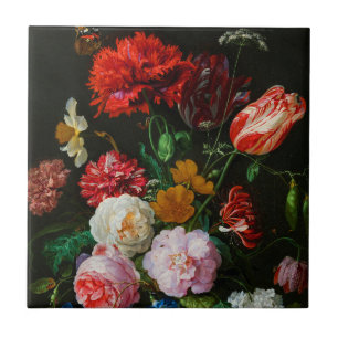 Stilleven met bloemen in een glazen vaas tegeltje