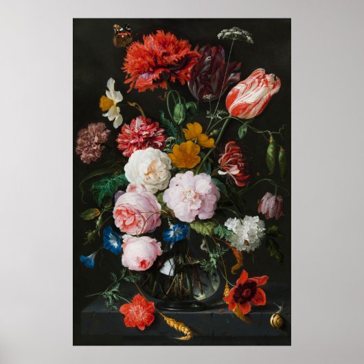 Stilleven met bloemen in een glazen vaas van Heem Poster (Voorkant)