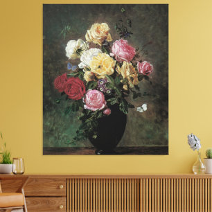 Stilleven met bloemen in vaas door Olaf Hermansen Canvas Afdruk