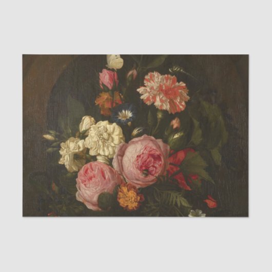 Stilleven met bloemen, insecten en een schelp tissuepapier (Voorkant)