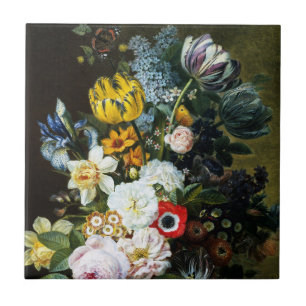 Stilleven met bloemen schilderen tegeltje